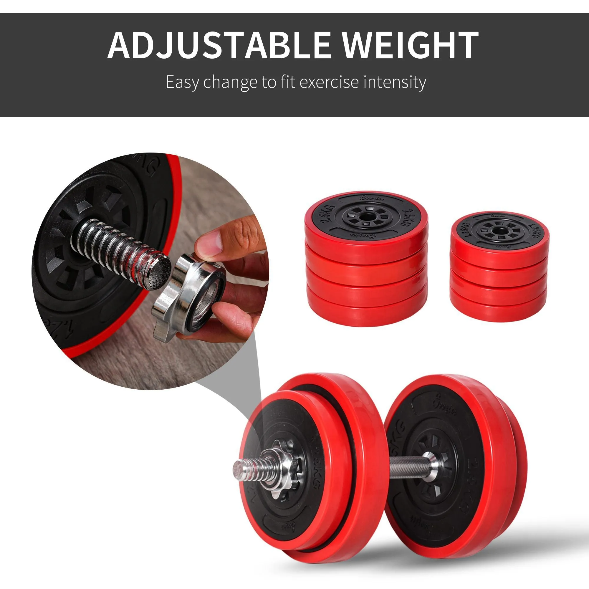 20KGS Two-In-One Dumbbell & Barbell Adjustable Set Strength Muscle Exercise Fitness Plate Bar Clamp Rod Home Gym Sports Area