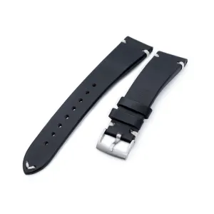 20mm, 21mm, 22mm MiLTAT Horween Chromexcel Watch Strap, Color Black, Beige Stitching