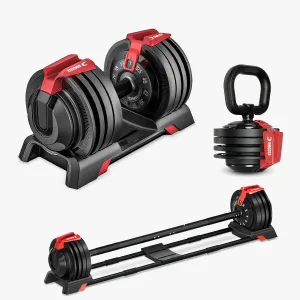 52.5 lb Adjustable Dumbbell, Barbell & Kettlebell Set