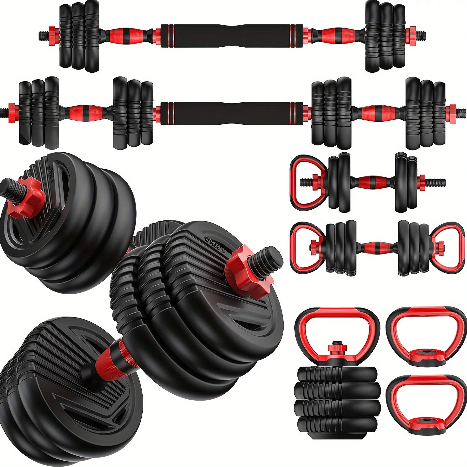 Adjustable Dumbbell Set: 20-90lbs, 4-in-1 Weight Set for Home Gym, Barbell, Kettlebell, Push-up, Men & Women Fitness Workout Equipment