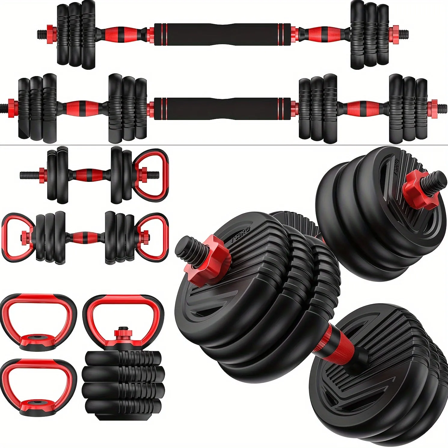 Adjustable Dumbbell Set: 20-90lbs, 4-in-1 Weight Set for Home Gym, Barbell, Kettlebell, Push-up, Men & Women Fitness Workout Equipment