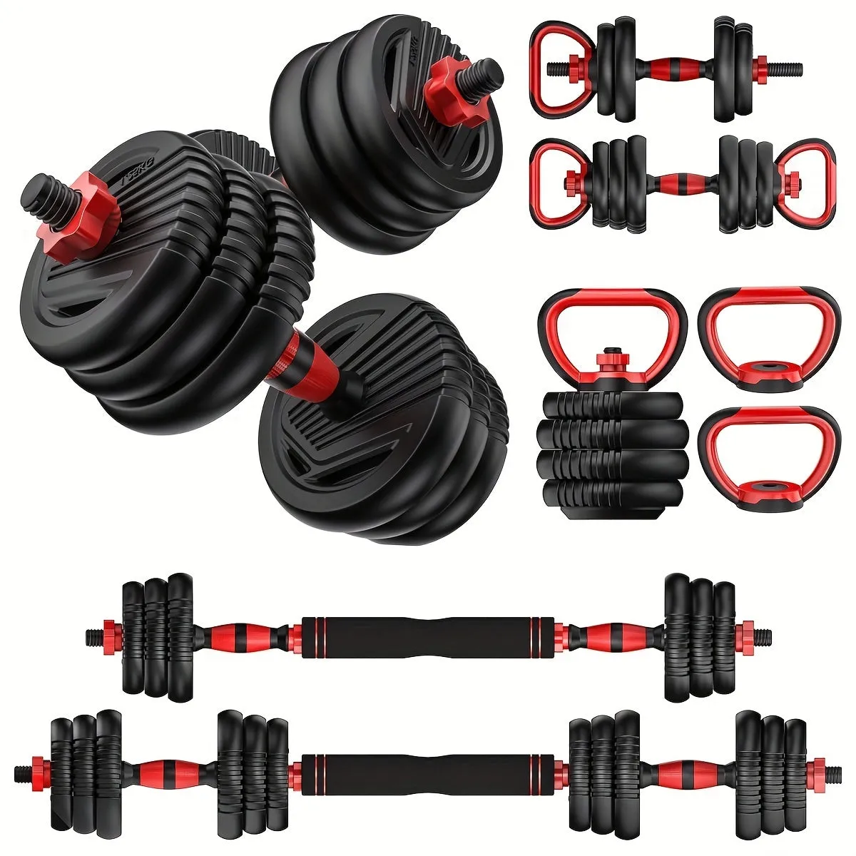 Adjustable Dumbbell Set: 20-90lbs, 4-in-1 Weight Set for Home Gym, Barbell, Kettlebell, Push-up, Men & Women Fitness Workout Equipment