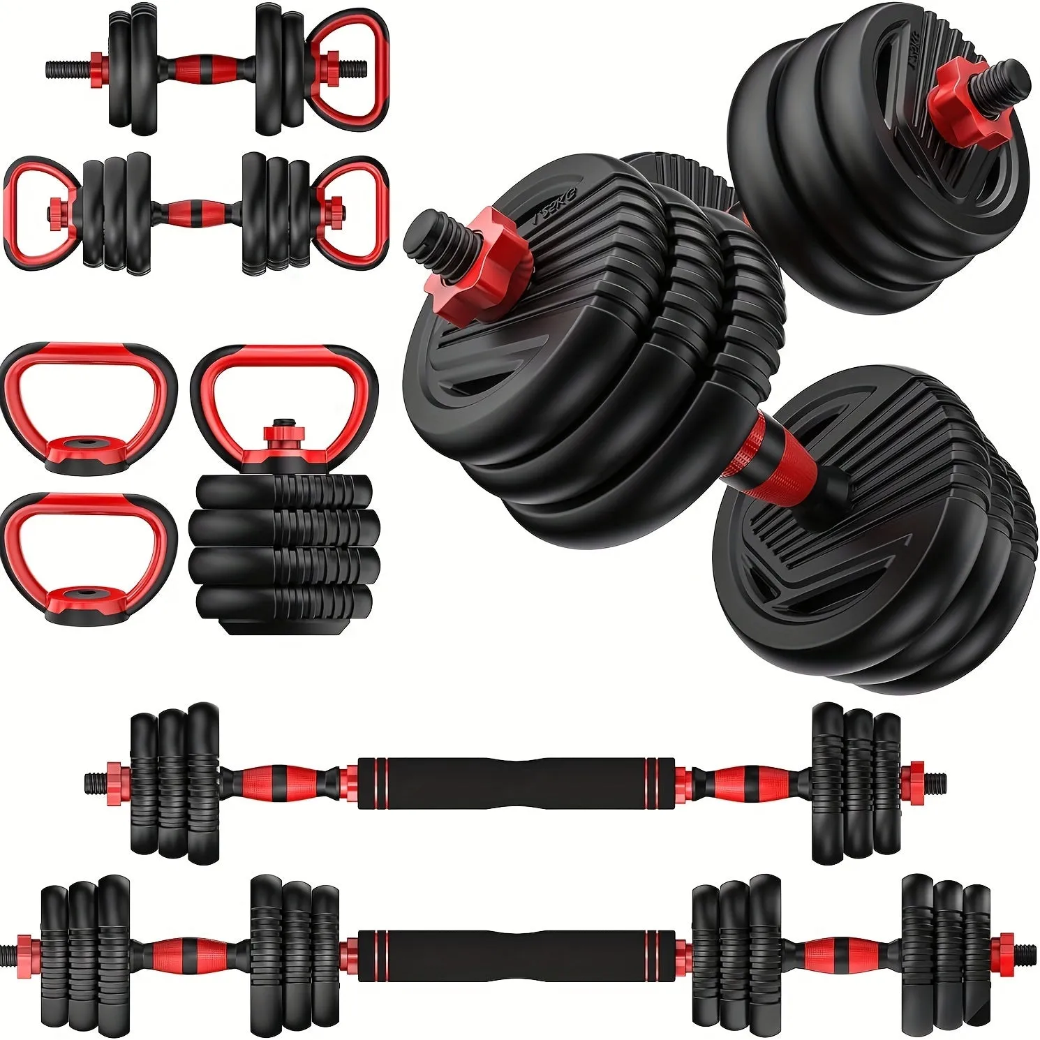 Adjustable Dumbbell Set: 20-90lbs, 4-in-1 Weight Set for Home Gym, Barbell, Kettlebell, Push-up, Men & Women Fitness Workout Equipment