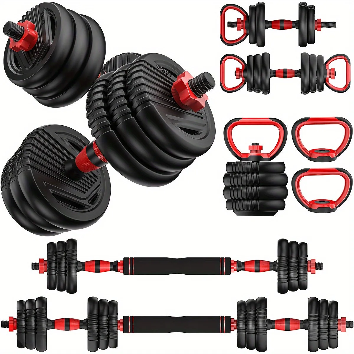 Adjustable Dumbbell Set: 20-90lbs, 4-in-1 Weight Set for Home Gym, Barbell, Kettlebell, Push-up, Men & Women Fitness Workout Equipment