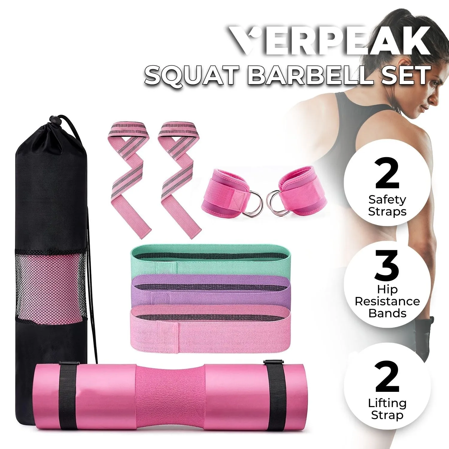 Anti-Slip Barbell Squat Pad Set, Hip Resistance Bands - Verpeak