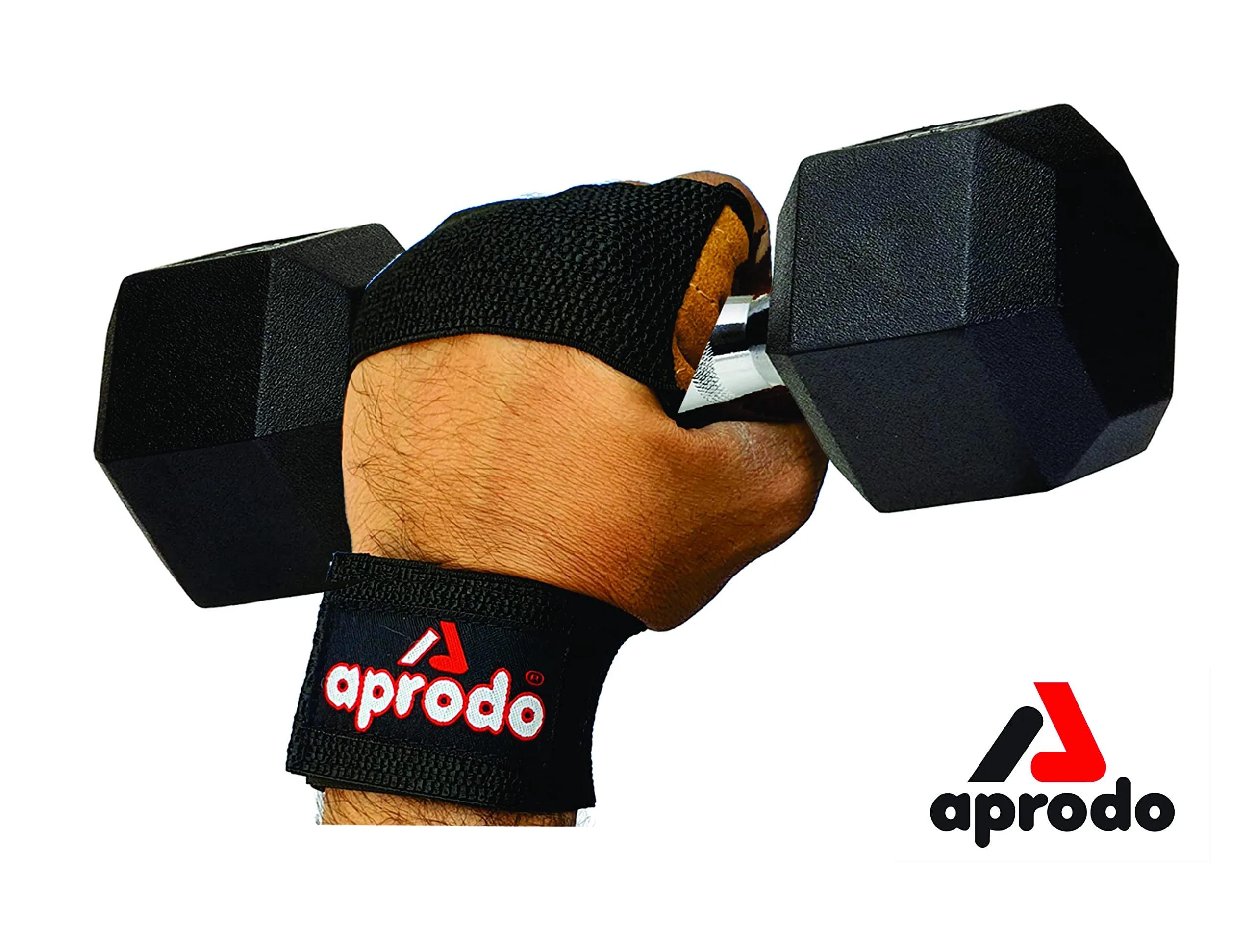 Aprodo Leather Hand Grips for Weight Lifting Workout Gloves with Built-in Wrist Support for Men and Women - Great for Gym Fitness, Cross Training, Hand Support & Weightlifting. Free Size, (TAN)