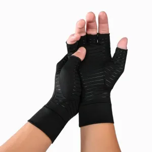 Black Fiber A Pair Sports Breathable Health Care Half Finger Gloves Rehabilitation Training Arthritis Pressure Gloves, Size:M