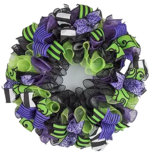 Bright Halloween Wreath, Black White Purple Green Decor, Versatile Indoor/Outdoor Decoration