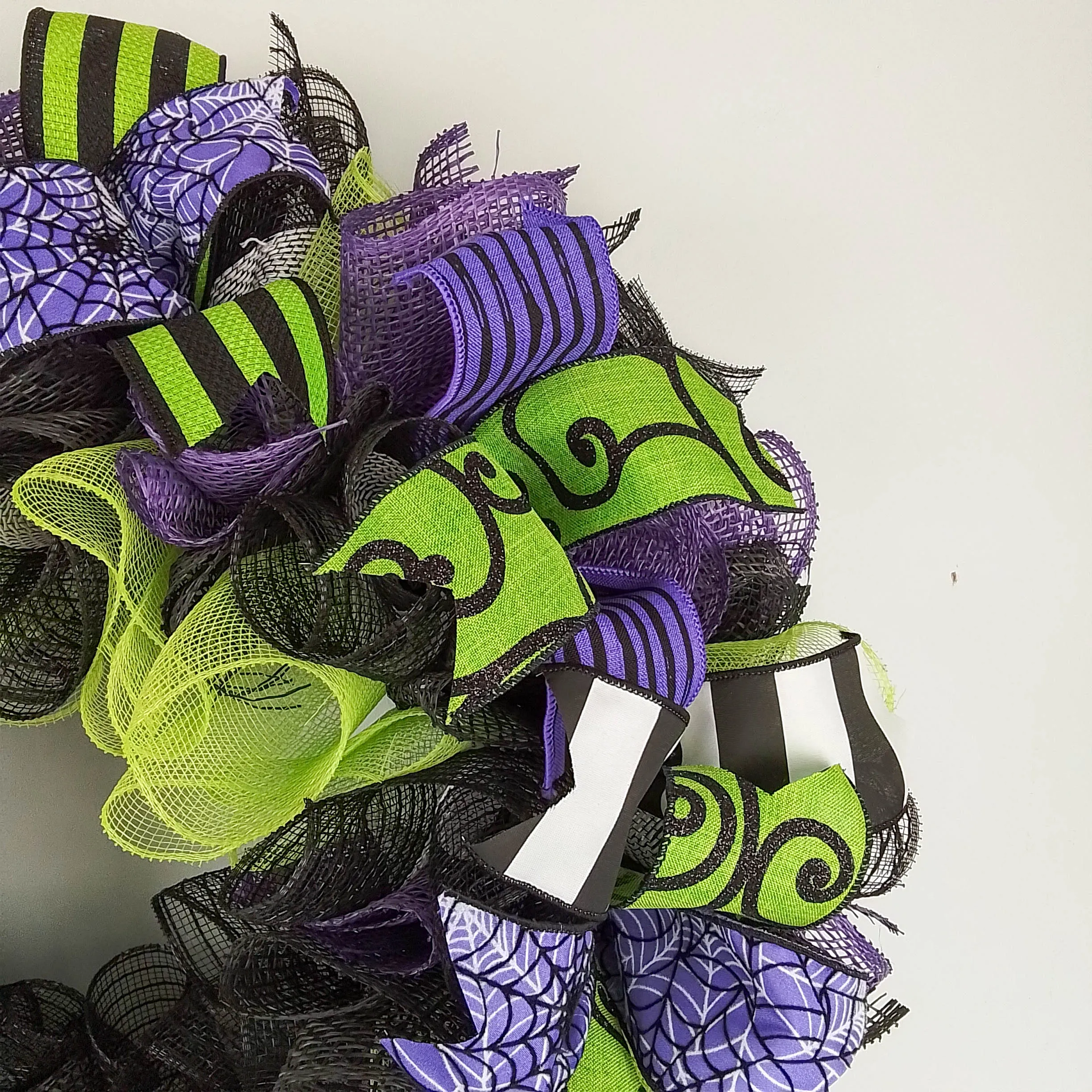 Bright Halloween Wreath, Black White Purple Green Decor, Versatile Indoor/Outdoor Decoration