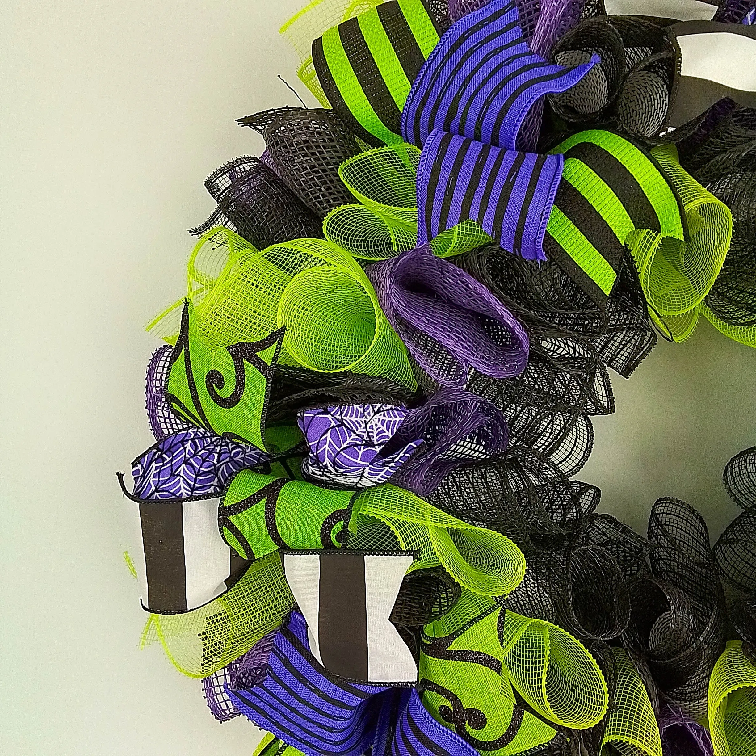 Bright Halloween Wreath, Black White Purple Green Decor, Versatile Indoor/Outdoor Decoration