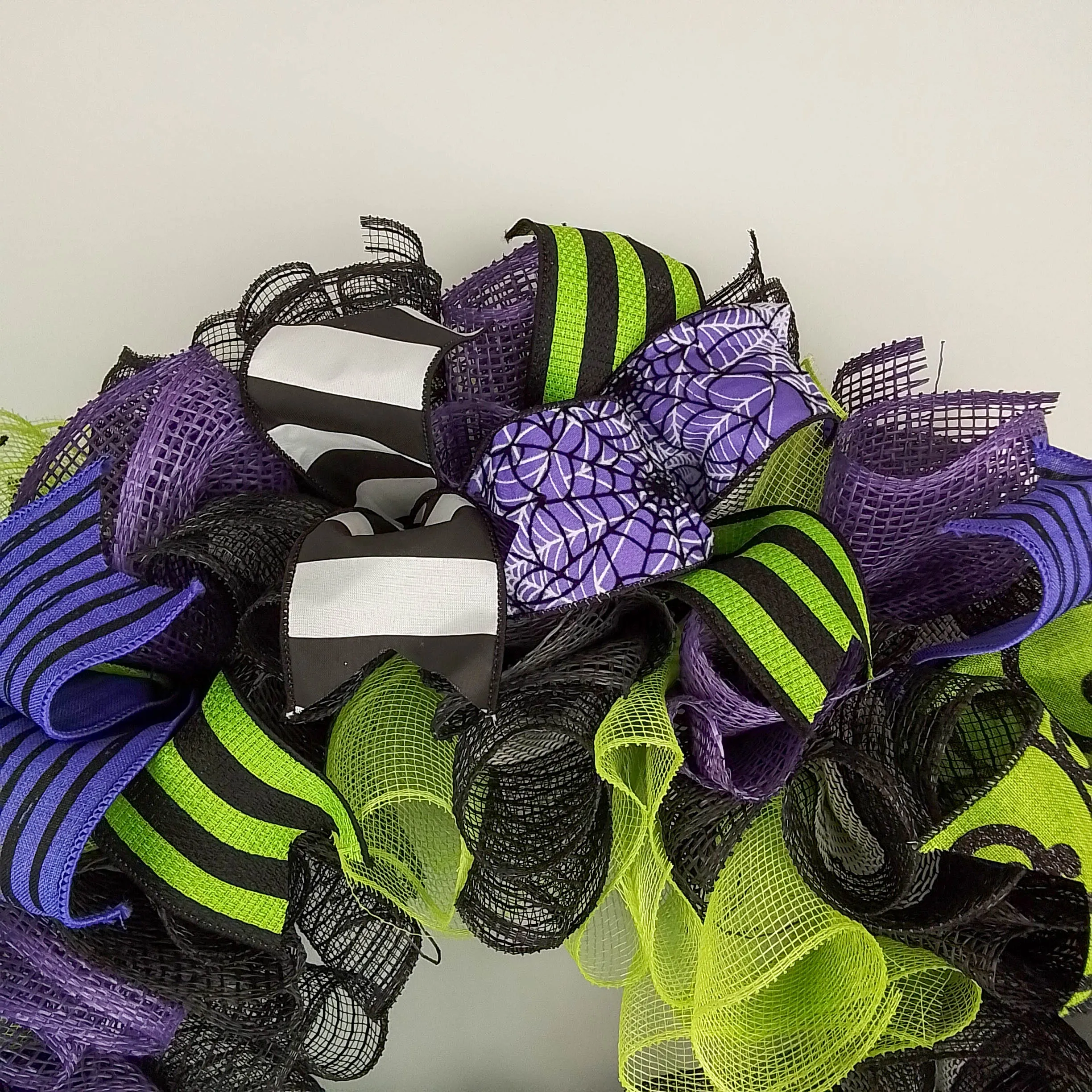 Bright Halloween Wreath, Black White Purple Green Decor, Versatile Indoor/Outdoor Decoration