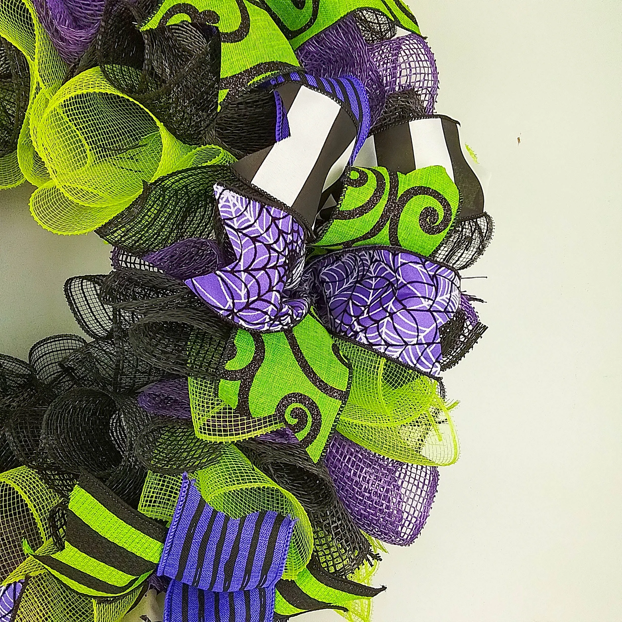 Bright Halloween Wreath, Black White Purple Green Decor, Versatile Indoor/Outdoor Decoration