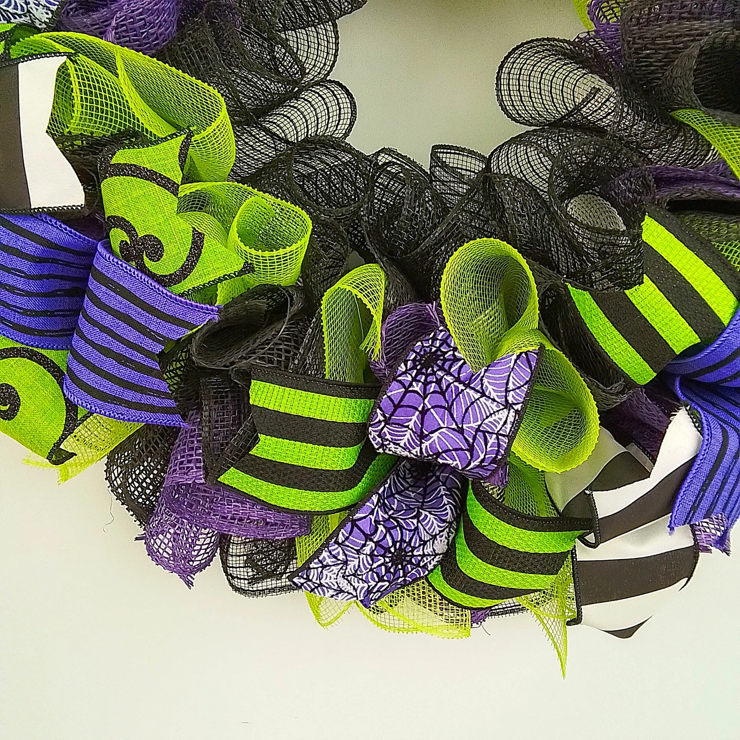 Bright Halloween Wreath, Black White Purple Green Decor, Versatile Indoor/Outdoor Decoration