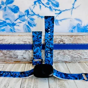 Cobalt Blue Roses Print Silicone Band For Fitbit Versa 3/4/Sense