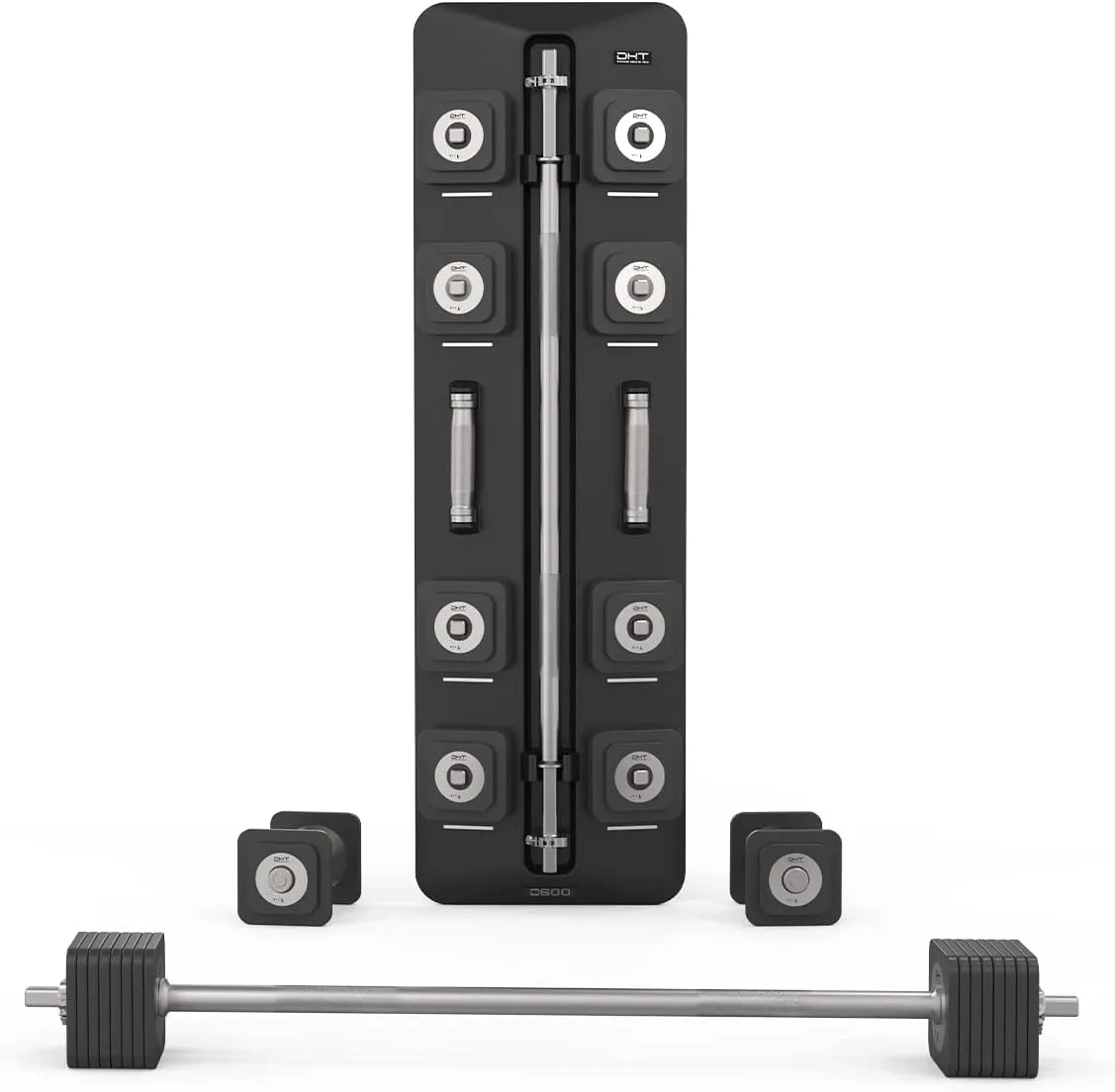 DHT D600 Wall Mount Black Adjustable Weight 1.8-22 lb Dumbbells, 6-54 lb Barbell Set