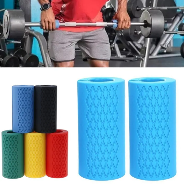 Dumbbell Barbell Grip Silicone Thick Bar Handle(Blue)