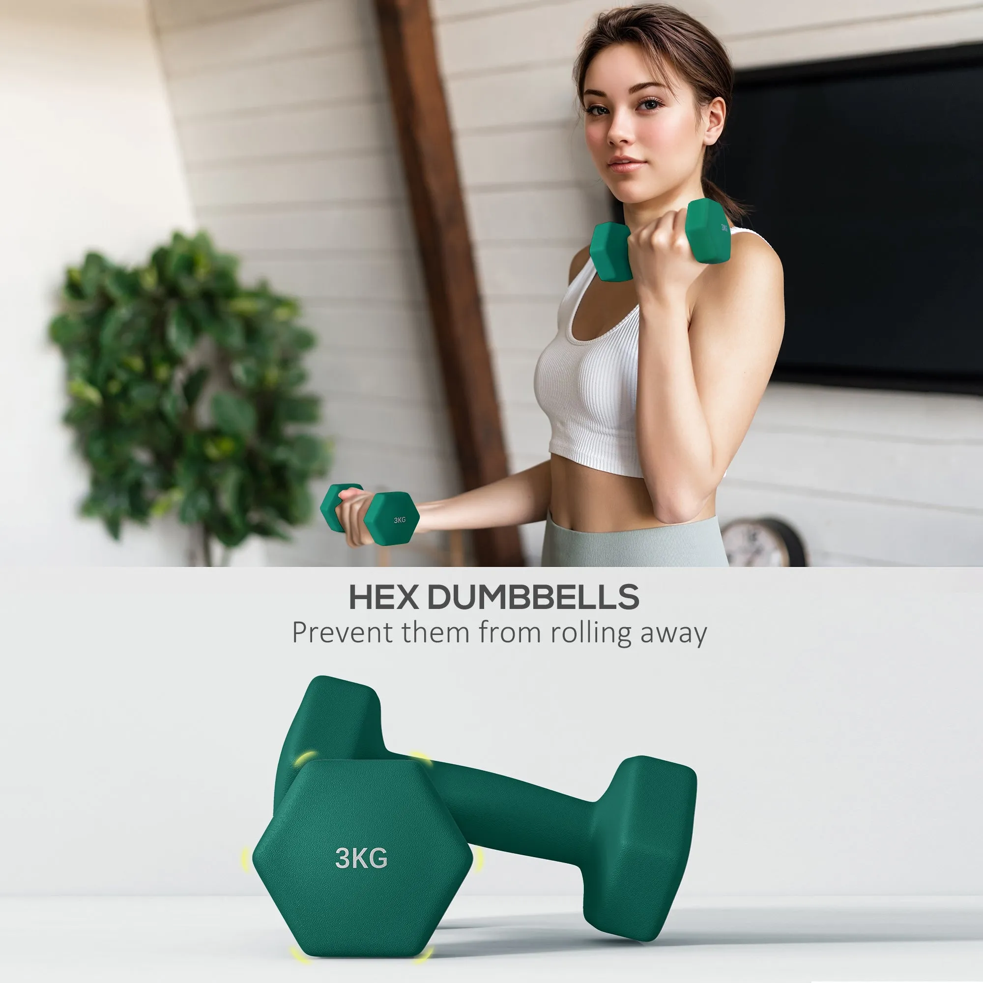 Dumbbells Set with Carry Storage Rack, 2 x 1kg, 2 x 2kg, 2 x 3kg