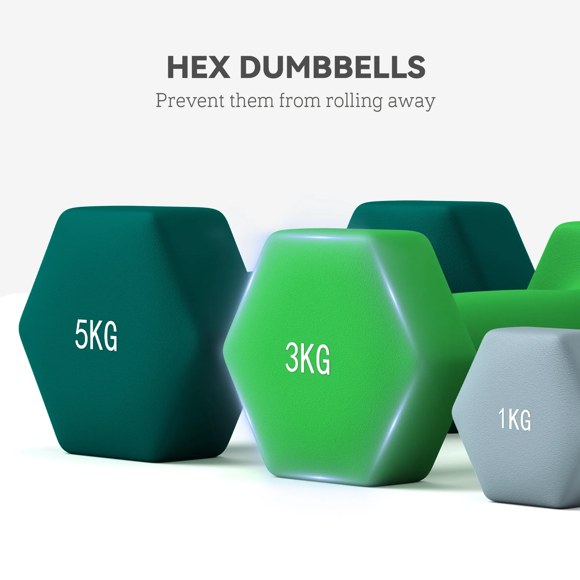 Dumbbells Set with Carry Storage Rack, 2 x 1kg, 2 x 3kg, 2 x 5kg