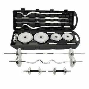 Fitness 55kg With EZ Curl Bar Cast Iron Dumbbell With Barbell Set (Chrome)