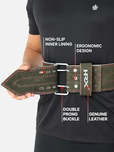 HRX Gym Belt for Weightlifting Workouts Deadlifts Powerlifts | Back Support for Exercise (HRGB01SLOGSL_Olive Green_S)