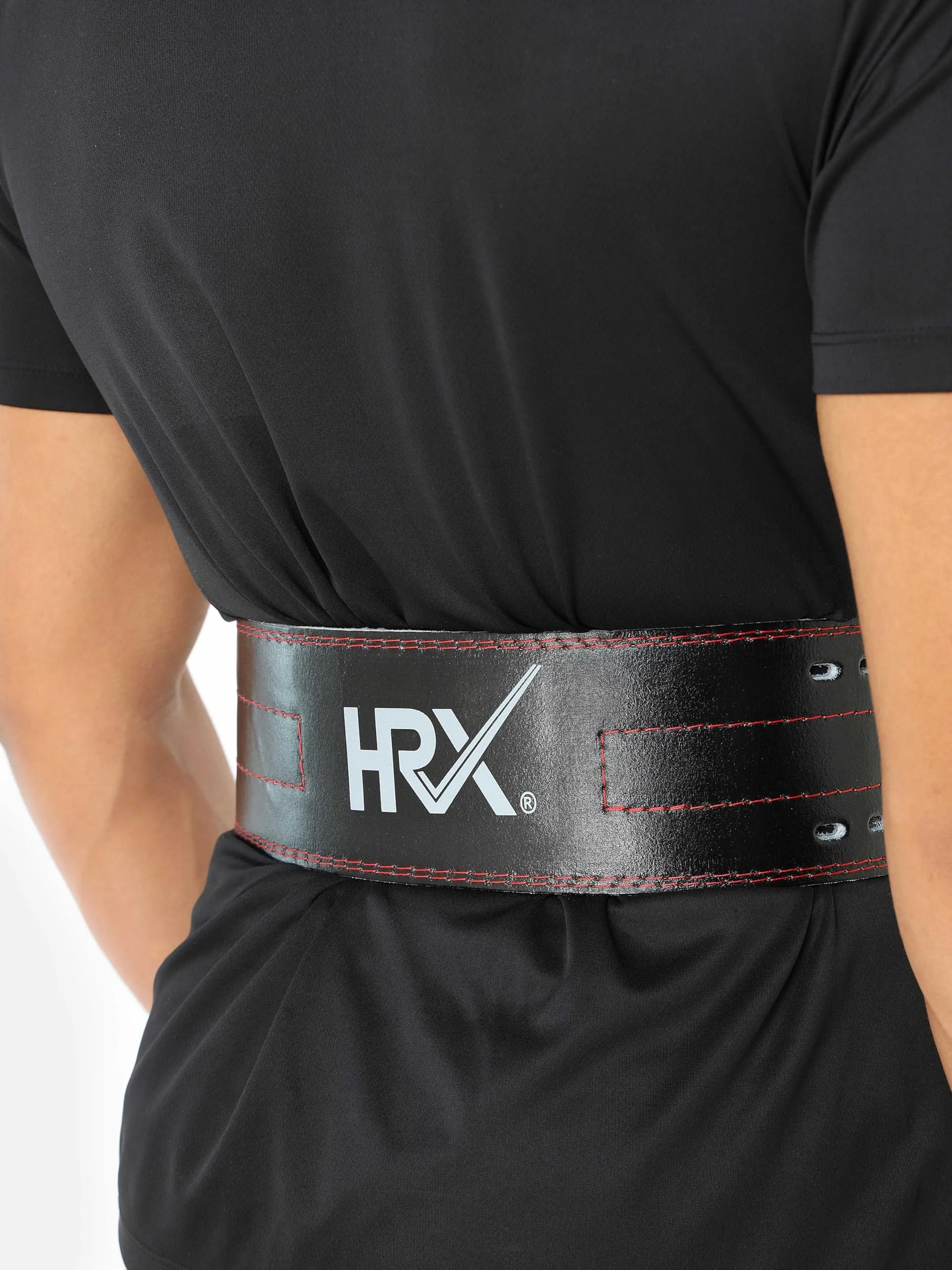 HRX Gym Belt for Weightlifting Workouts Deadlifts Powerlifts | Back Support for Exercise (HRGB02LEBKLR_Black_L)