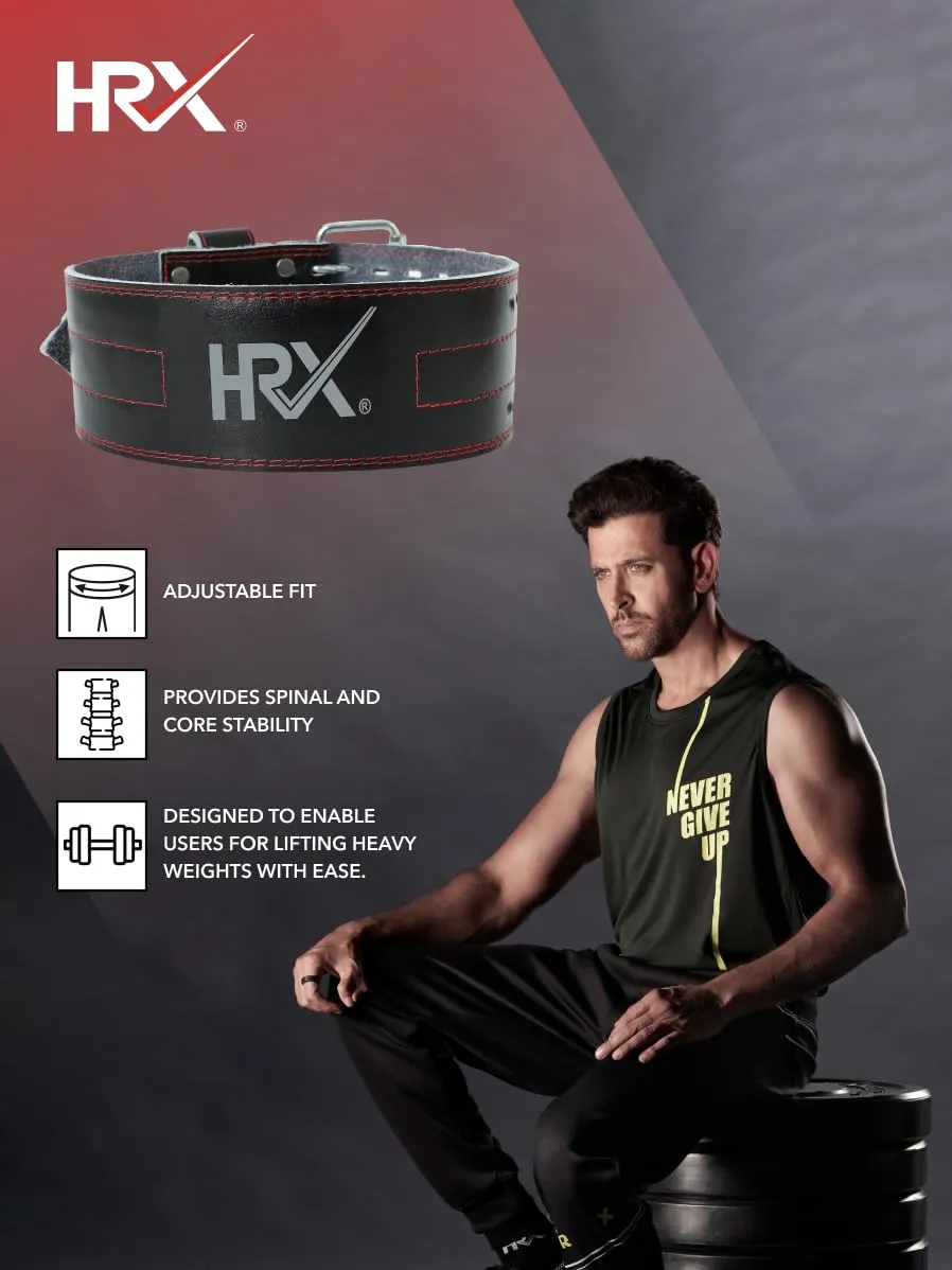 HRX Gym Belt for Weightlifting Workouts Deadlifts Powerlifts | Back Support for Exercise (HRGB02LEBKLR_Black_L)