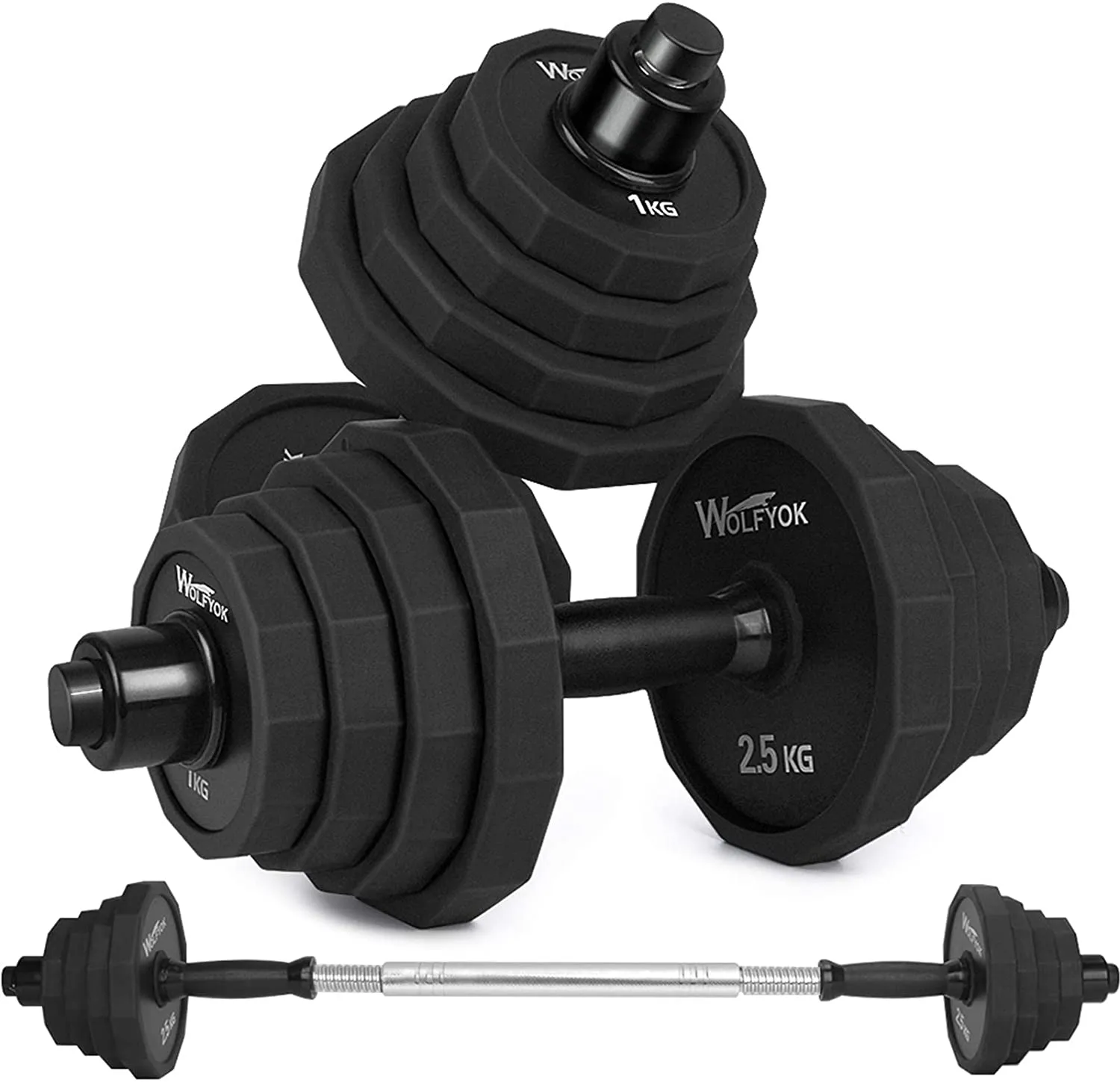 KISS GOLD wolfyok 44Lbs/66Lbs Dumbbells Set, Adjustable Weights Steel Dumbbells Pair for Adults Home Fitness Equipment Gym Workout with Connecting Rod Used as Barbell