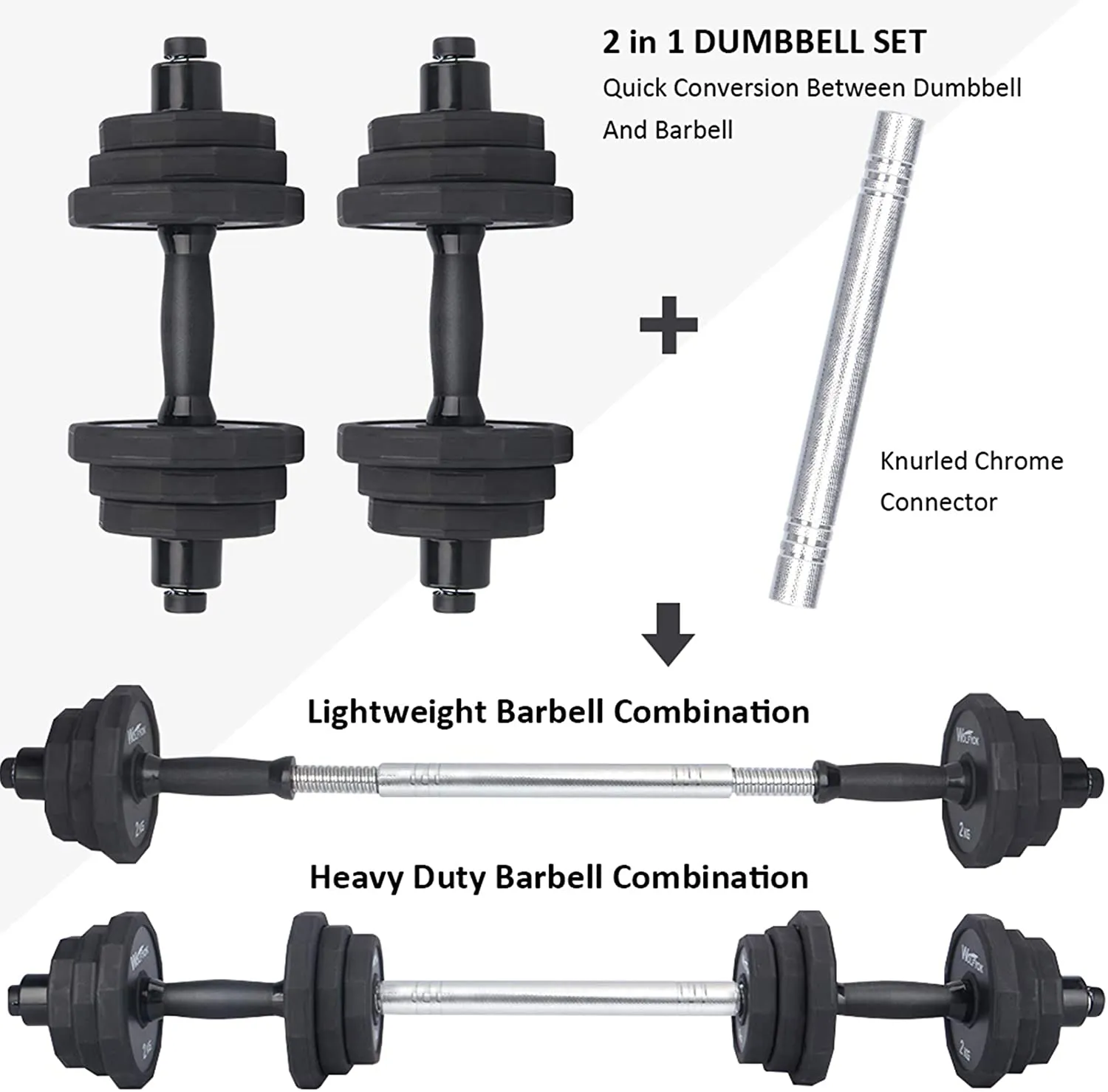 KISS GOLD wolfyok 44Lbs/66Lbs Dumbbells Set, Adjustable Weights Steel Dumbbells Pair for Adults Home Fitness Equipment Gym Workout with Connecting Rod Used as Barbell