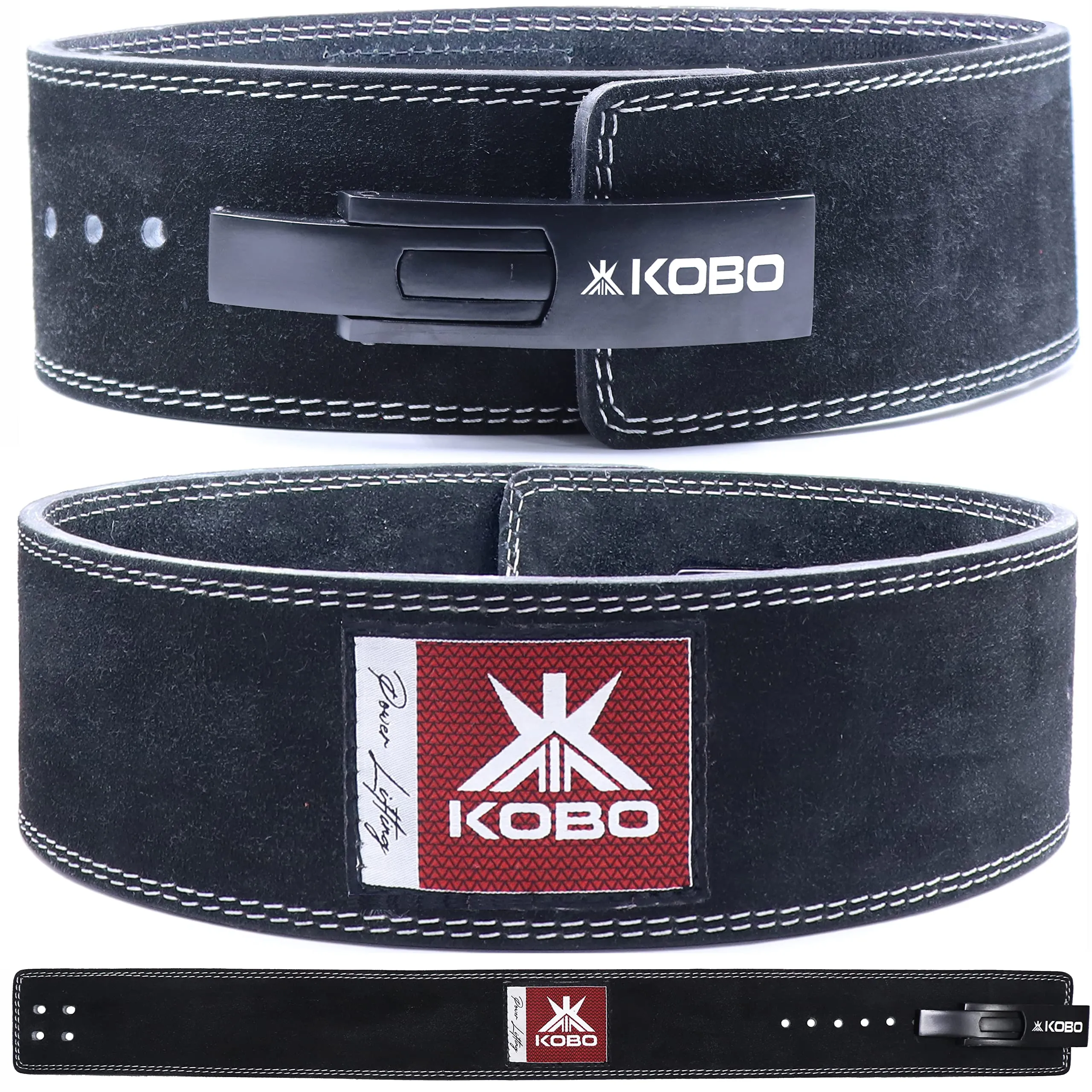 Kobo 10mm Lever Belt Weight Lifting Gym Fitness, Natural Genuine Leather 4” Wide Back Support, 9 Adjustable Holes, Powerlifting Bodybuilding Deadlift Squat Workout Strength Training, Men Women WTB-08