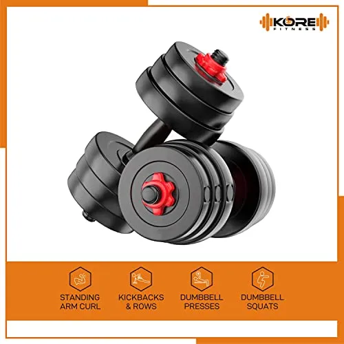 Kore PVC-DM-40KG-COMBO16 (5 kg x 4   2 kg x 4   3 kg x 4) Adjustable Dumbbells Set, Multicolour, multicolor