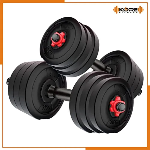 Kore PVC-DM-40KG-COMBO16 (5 kg x 4   2 kg x 4   3 kg x 4) Adjustable Dumbbells Set, Multicolour, multicolor