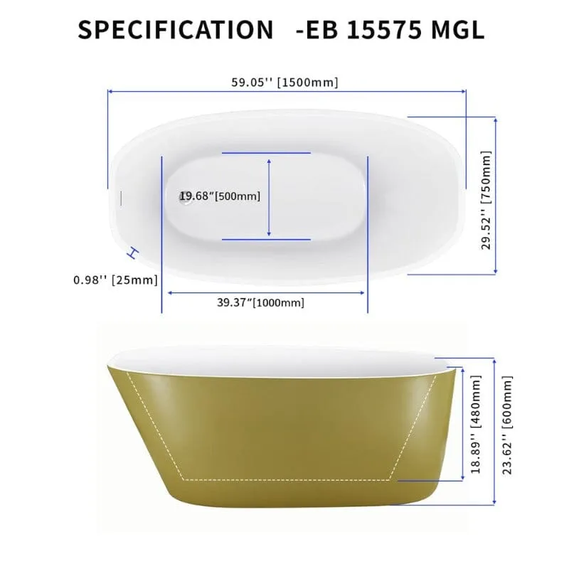 Mokleba 59" Acrylic Egg Shape Free Standing Tub for Bathroom