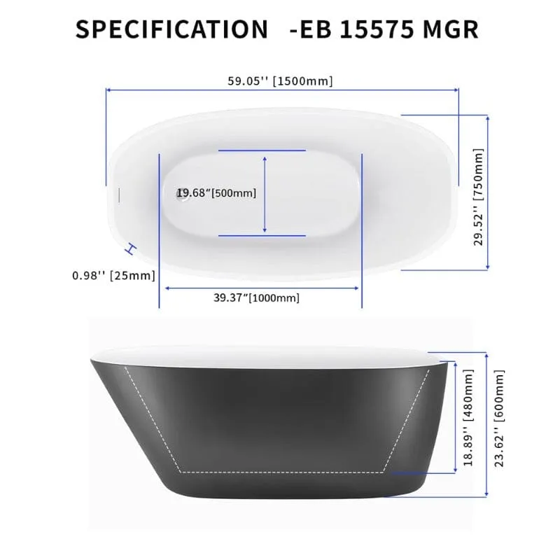 Mokleba 59" Acrylic Egg Shape Free Standing Tub for Bathroom