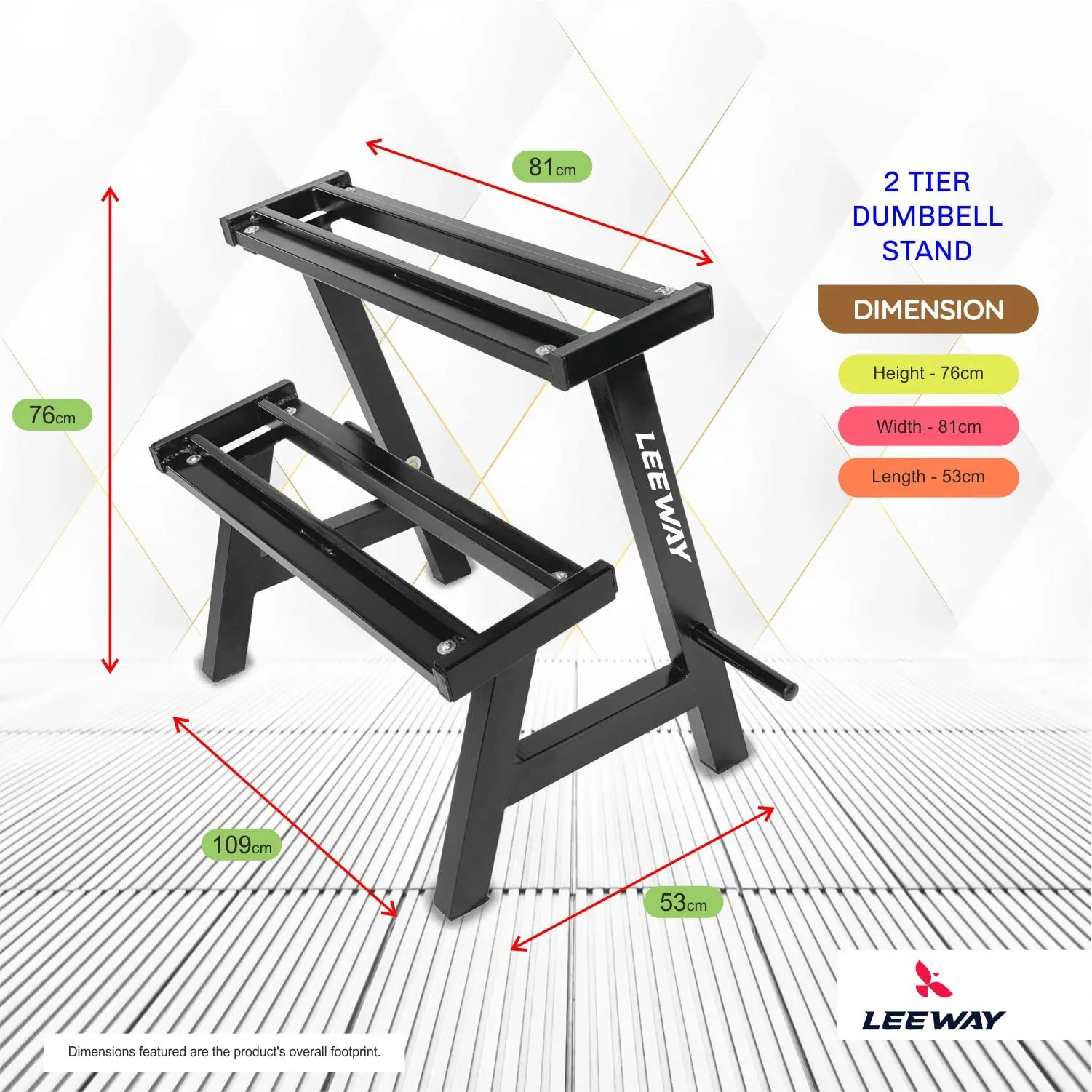 National Bodyline Leeway 2-Tier Steel Dumbbell Weight Rack Storage Stand and Standard Weight Multilevel Weight Storage Organizer for Home Gym, Black (2-Tier Dumbbell Rack)