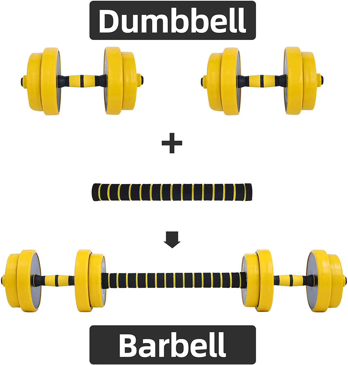 Nice C Adjustable Dumbbell Barbell Weight Pair, Free Weights 2-in-1 Set, Non-Slip Neoprene Hand, All-Purpose, Home, Gym, Office