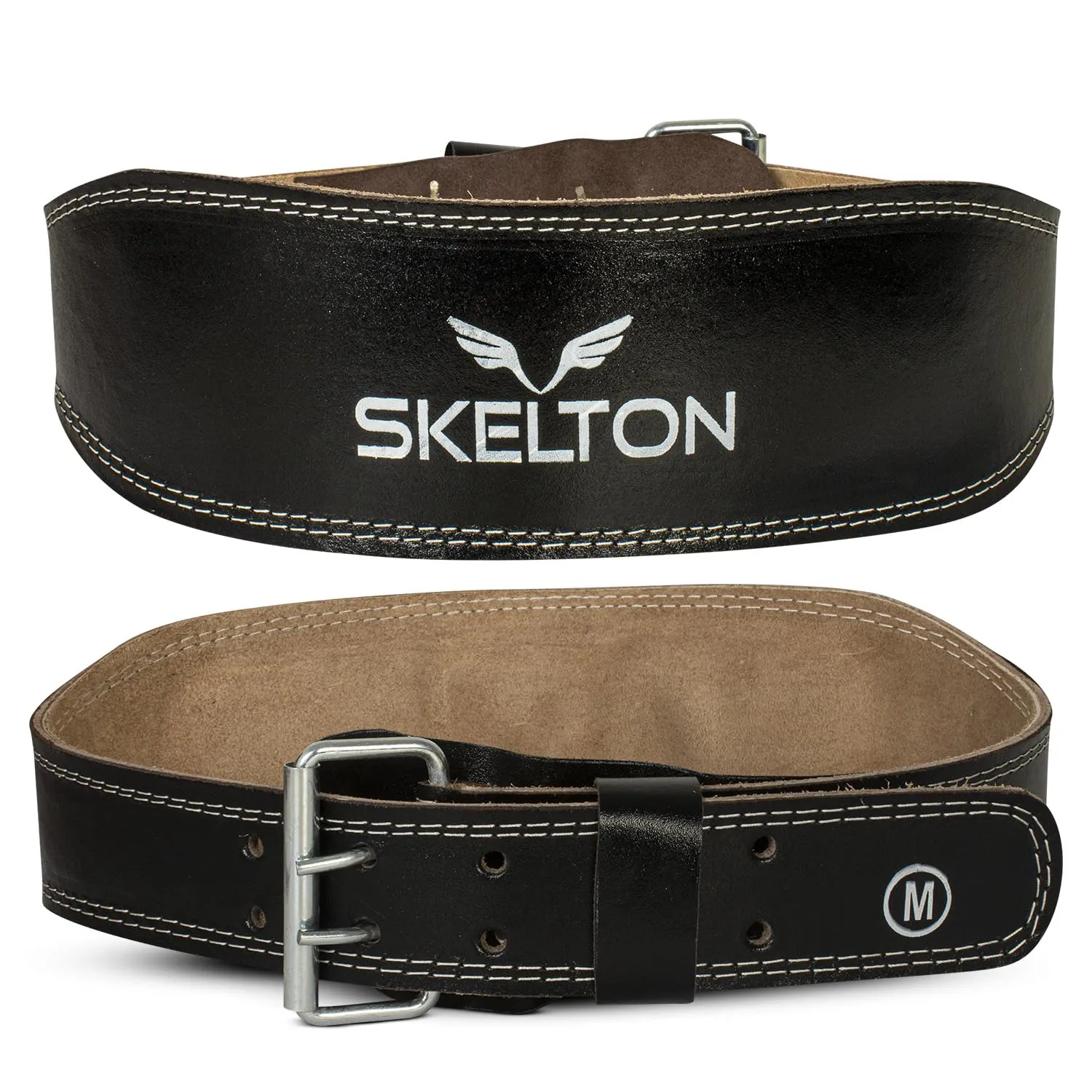 Skelton Weight Lifting Gym Belt-XL | Leather Gym Belt for Workout with Padded Back Support | Dead Lift Belt | (XL, Black)