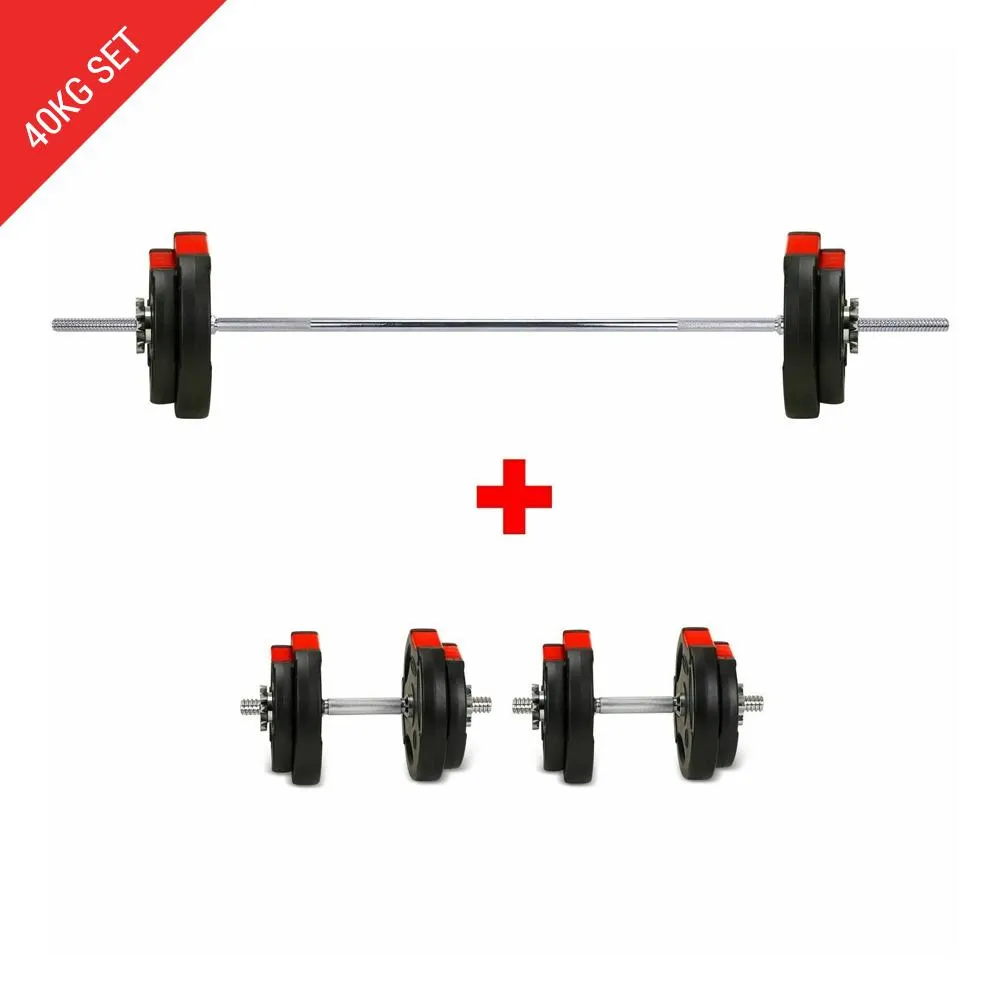 Tri-Grip Barbell Dumbbell Weight Plate Set - 40Kg