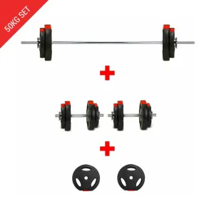 Tri-Grip Barbell Dumbbell Weight Plate Set - 50Kg