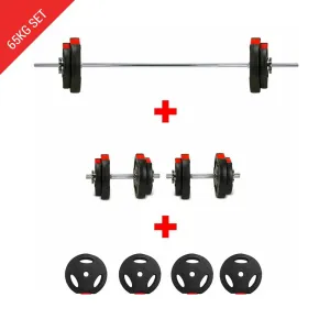 Tri-Grip Barbell Dumbbell Weight Plate Set - 65Kg