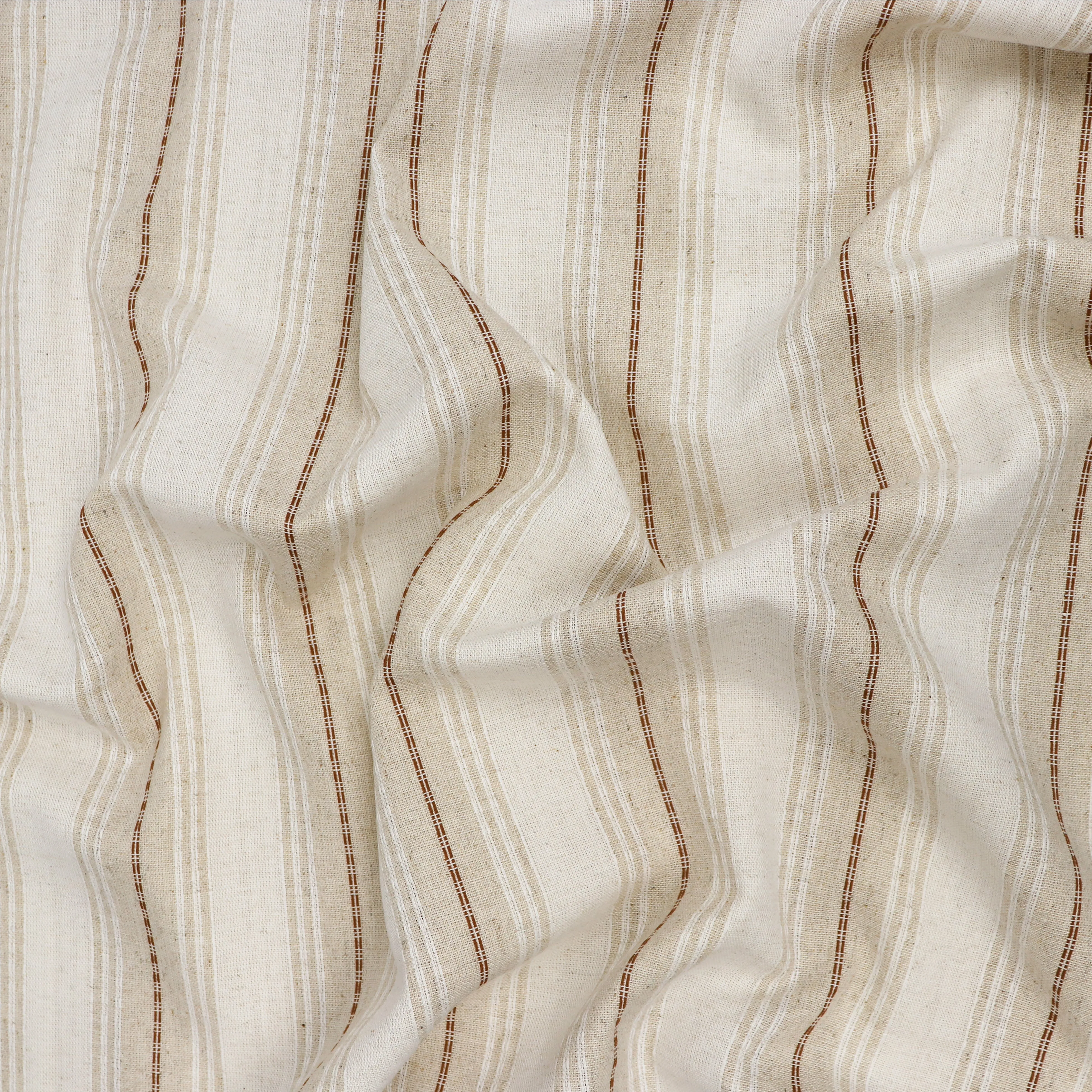 Viscose Linen Blend - Yarn Dyed Rust Brown   White Stripe - SALE