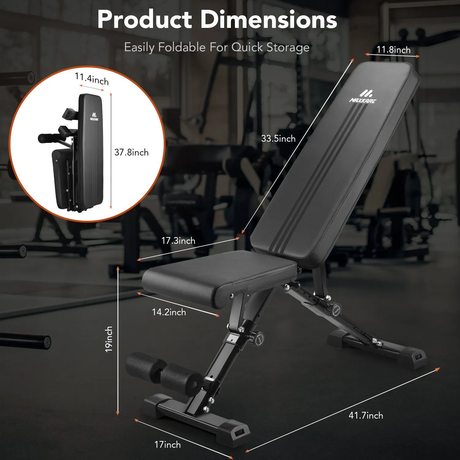 Weight Bench Adjustable Workout Bench-Folding Incline Bench Press-Foldable Weight Lifting Bench for Home Gym-882 Ibs Capacity- 8 4 2 Positions