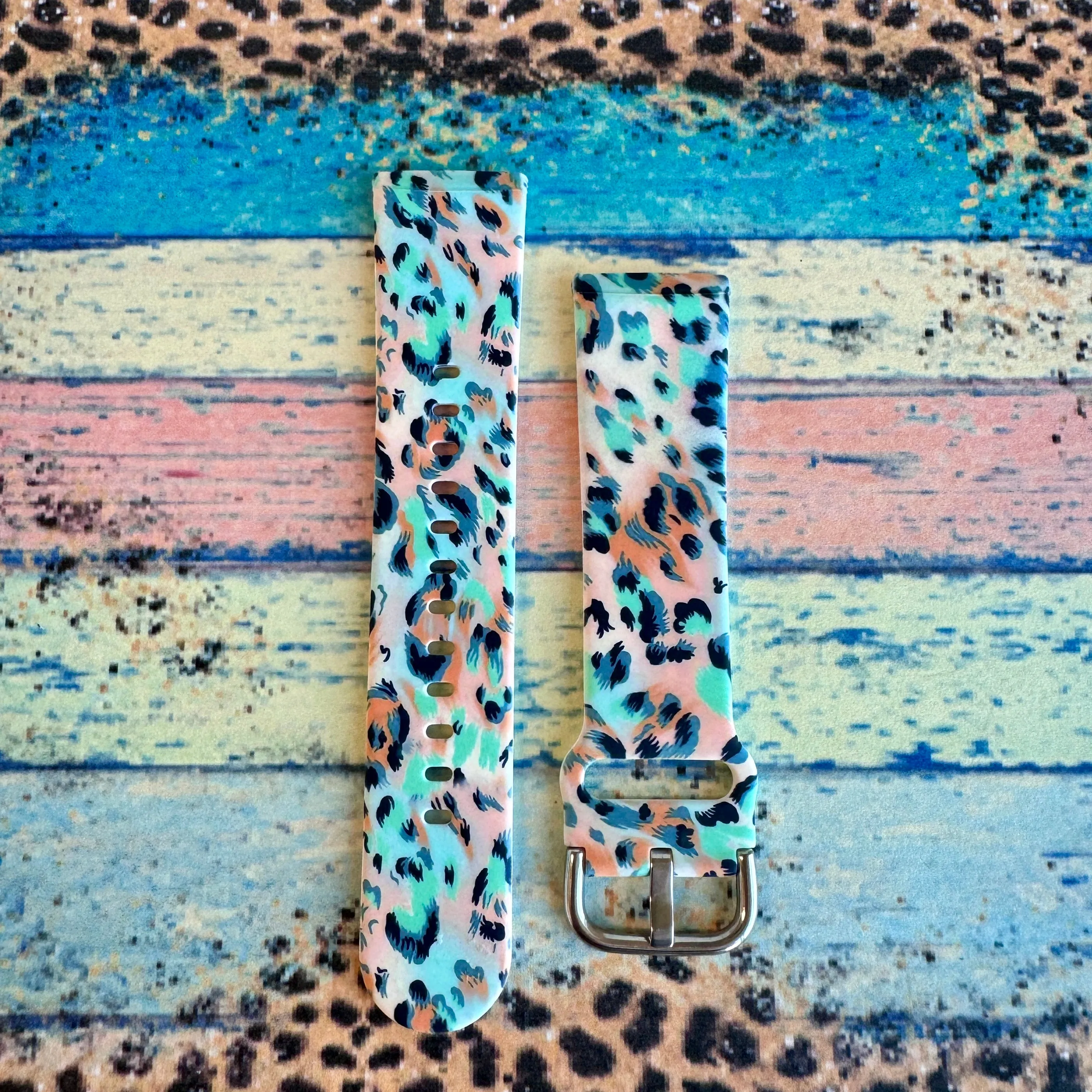 Wild Turquoise Leopard Print Silicone Band For Fitbit Versa 3/4/Sense