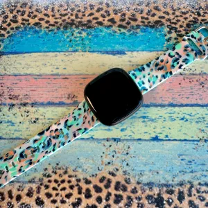 Wild Turquoise Leopard Print Silicone Band For Fitbit Versa 3/4/Sense