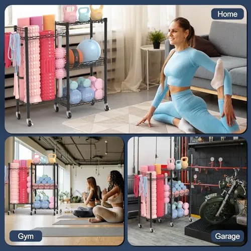 Yoga Mat Storage Rack, 350 LB Load Dumbbell Rack, Height Adjustable Home Gym Storage Weight Rack for Dumbbells Kettlebells Yoga Mat Yoga Ball