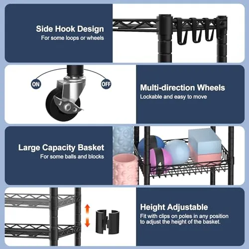 Yoga Mat Storage Rack, 350 LB Load Dumbbell Rack, Height Adjustable Home Gym Storage Weight Rack for Dumbbells Kettlebells Yoga Mat Yoga Ball